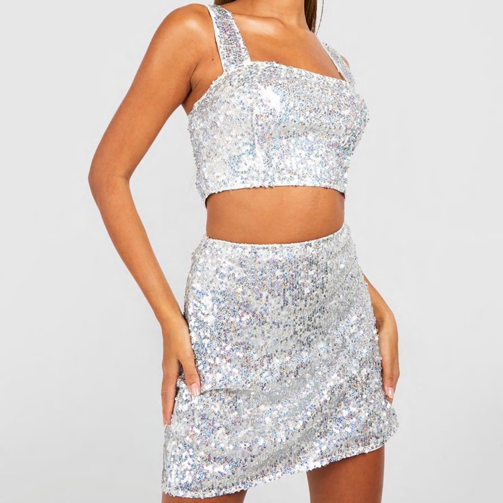 Boohoo Sequin Top & Skirt Set